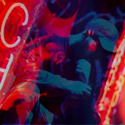 I Still Cry in the Club cover art: neon-lit figure in a cap, red and blue glow